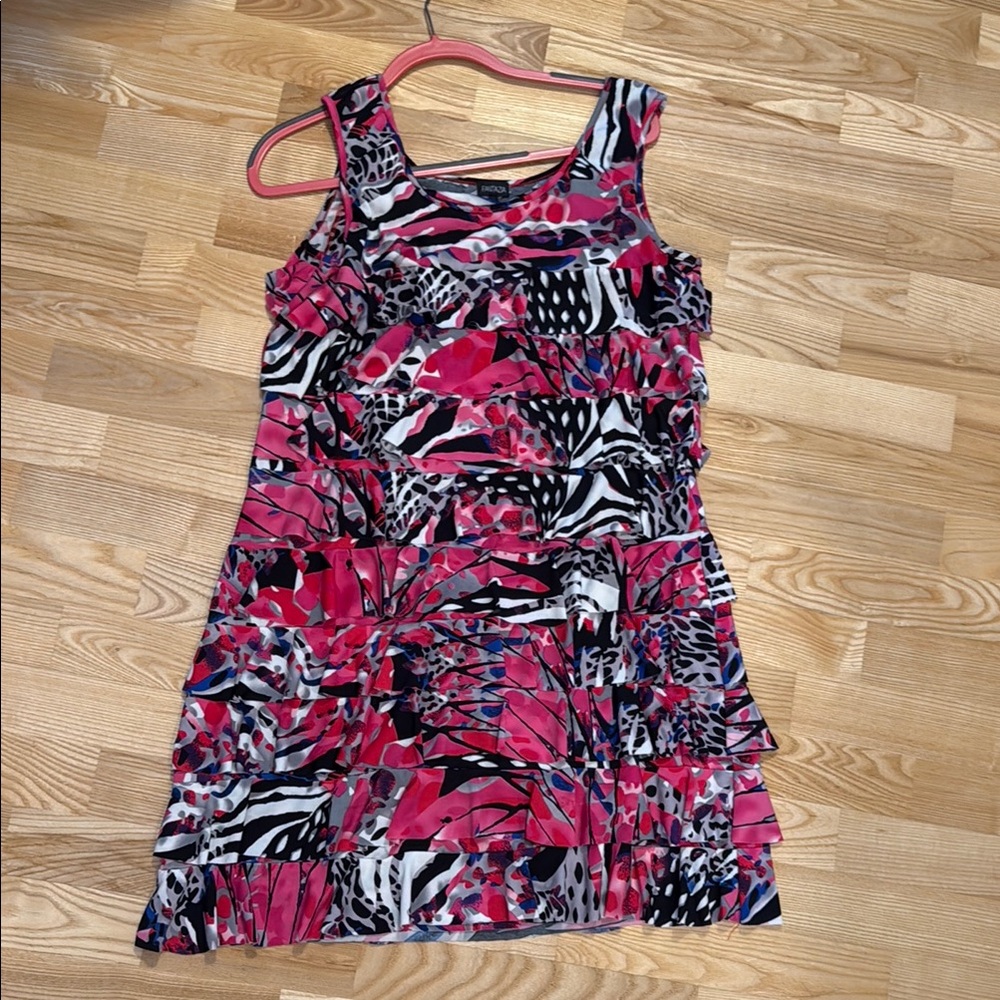 Vibrant Pink and Black Patterned Dress